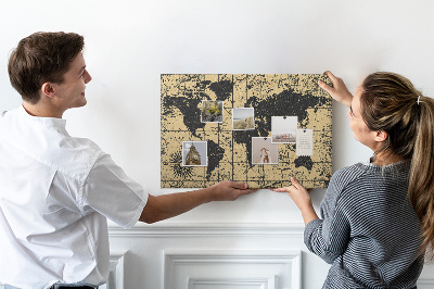 Bacheca in sughero mappa del mondo antico in nero e oro