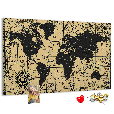 Bacheca in sughero mappa del mondo antico in nero e oro