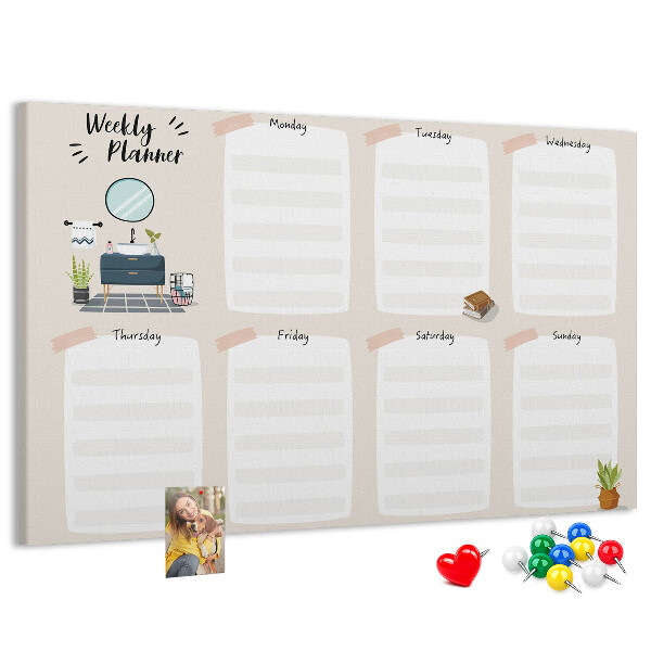 Bacheca in sughero agenda settimanale dal design minimalista