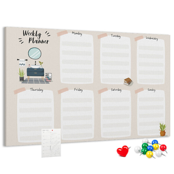 Bacheca in sughero agenda settimanale dal design minimalista