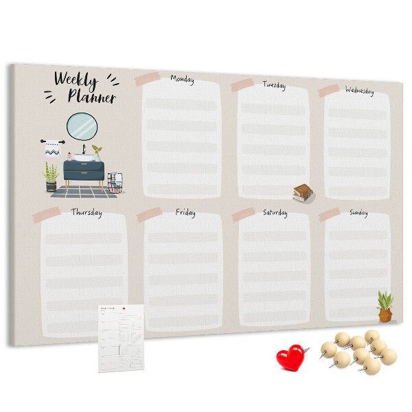 Bacheca in sughero agenda settimanale dal design minimalista