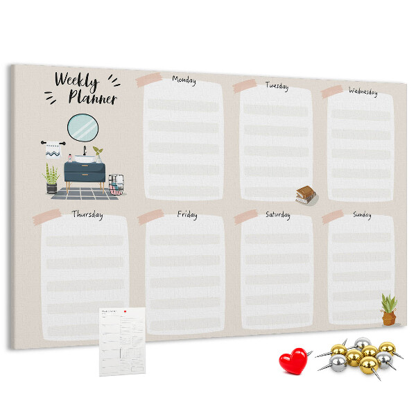 Bacheca in sughero agenda settimanale dal design minimalista
