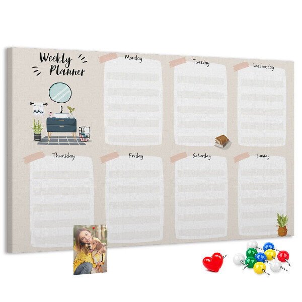 Bacheca in sughero agenda settimanale dal design minimalista