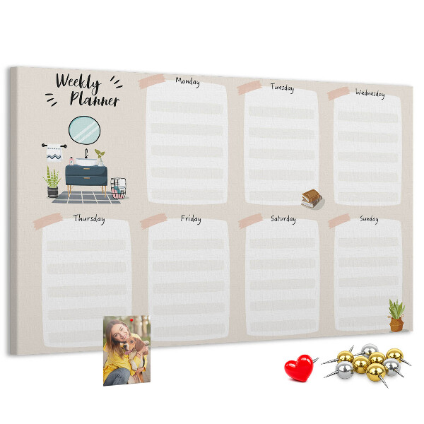 Bacheca in sughero agenda settimanale dal design minimalista
