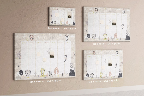 Lavagna di sughero con decorazione agenda settimanale e animali del bosco