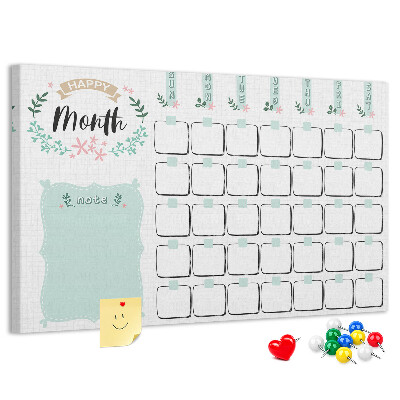Bacheca in sughero calendario mensile con spazio per appunti