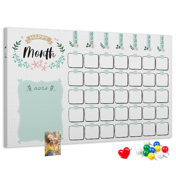 Bacheca in sughero calendario mensile con spazio per appunti