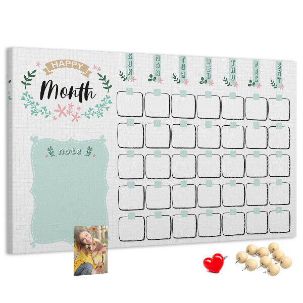 Bacheca in sughero calendario mensile con spazio per appunti