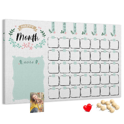 Bacheca in sughero calendario mensile con spazio per appunti