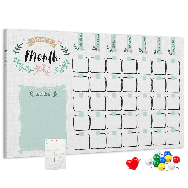 Bacheca in sughero calendario mensile con spazio per appunti