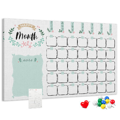 Bacheca in sughero calendario mensile con spazio per appunti