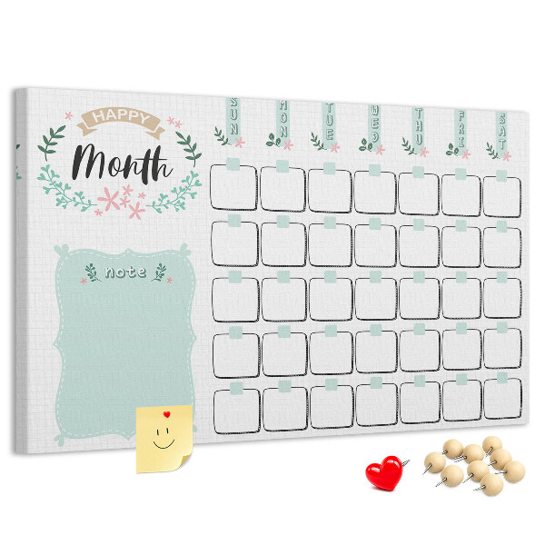 Bacheca in sughero calendario mensile con spazio per appunti