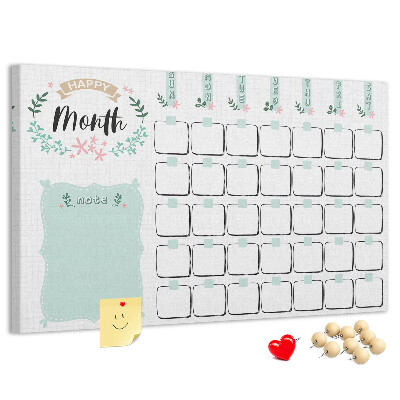 Bacheca in sughero calendario mensile con spazio per appunti