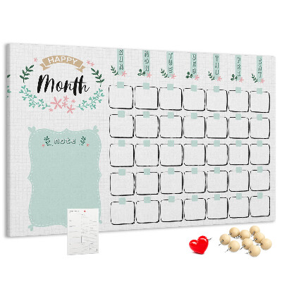 Bacheca in sughero calendario mensile con spazio per appunti