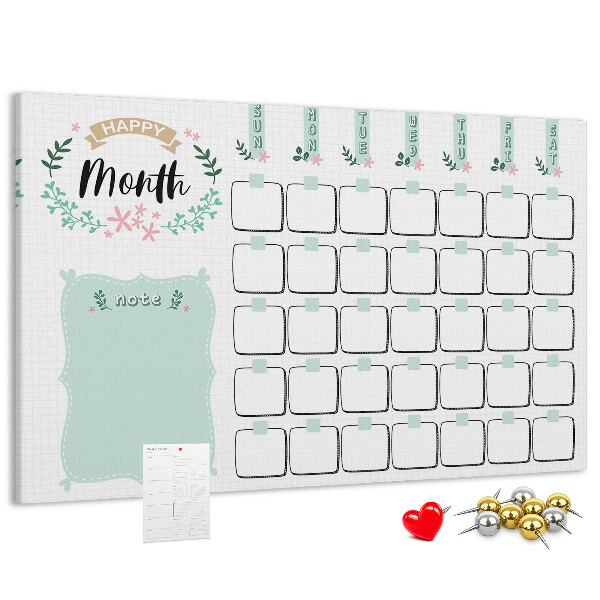 Bacheca in sughero calendario mensile con spazio per appunti