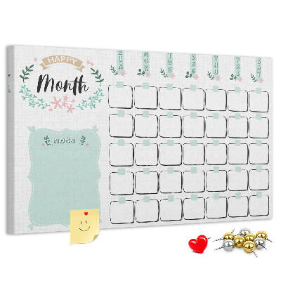 Bacheca in sughero calendario mensile con spazio per appunti