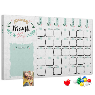 Bacheca in sughero calendario mensile con spazio per appunti