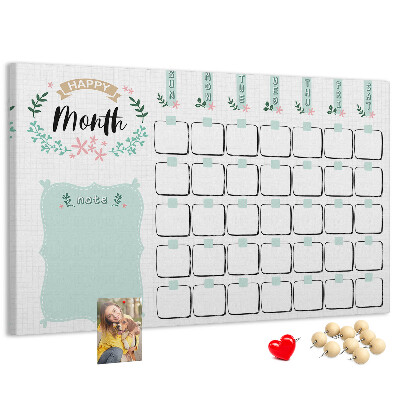 Bacheca in sughero calendario mensile con spazio per appunti
