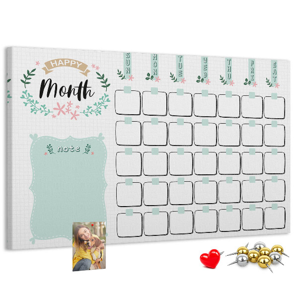Bacheca in sughero calendario mensile con spazio per appunti