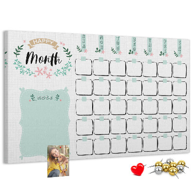Bacheca in sughero calendario mensile con spazio per appunti