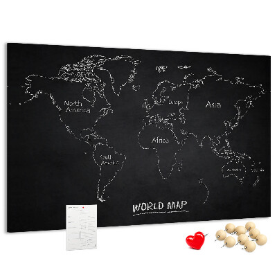 Lavagna di sughero mappa del mondo su sfondo nero
