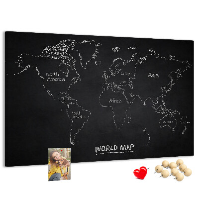 Lavagna di sughero mappa del mondo su sfondo nero