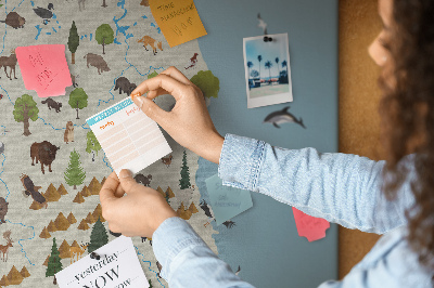 Lavagna di sughero con stampa della fauna polacca su mappa colorata