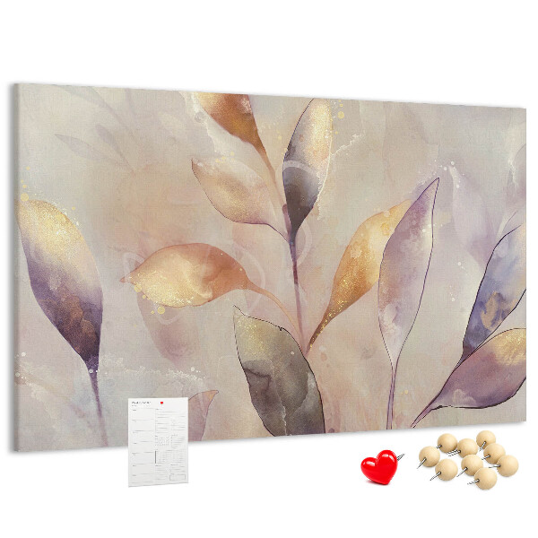 Bacheca in sughero con design a foglie delicate dalle tonalità pastello