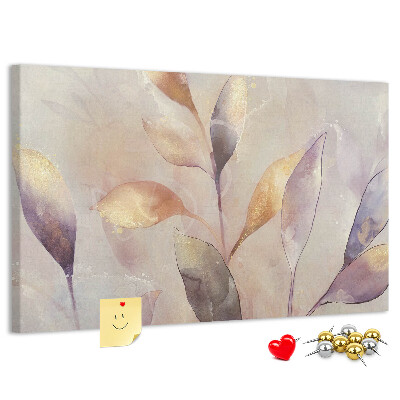 Bacheca in sughero con design a foglie delicate dalle tonalità pastello