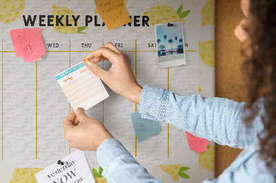 Bacheca in sughero con calendario settimanale e motivo a limoni