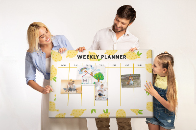 Bacheca in sughero con calendario settimanale e motivo a limoni