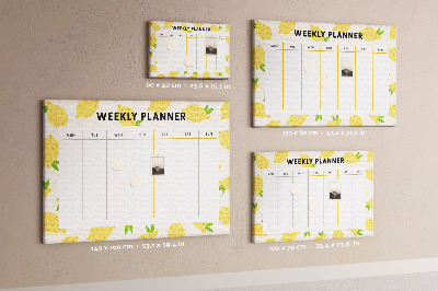 Bacheca in sughero con calendario settimanale e motivo a limoni