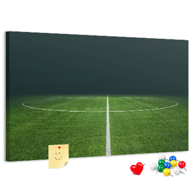 Bacheca in sughero con stampa grafica di campo da calcio e manto erboso
