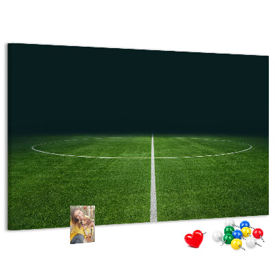 Bacheca in sughero con stampa grafica di campo da calcio e manto erboso
