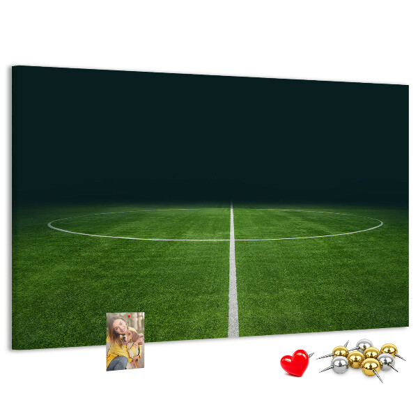 Bacheca in sughero con stampa grafica di campo da calcio e manto erboso