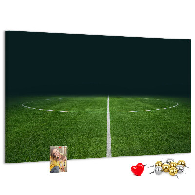 Bacheca in sughero con stampa grafica di campo da calcio e manto erboso
