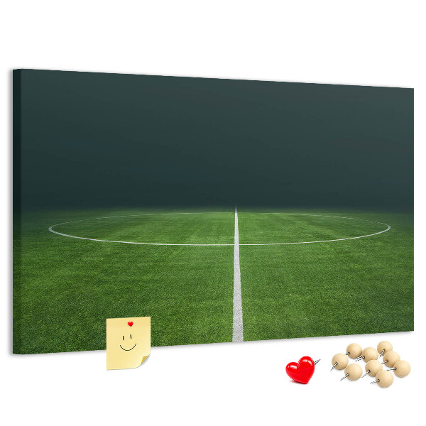 Bacheca in sughero con stampa grafica di campo da calcio e manto erboso