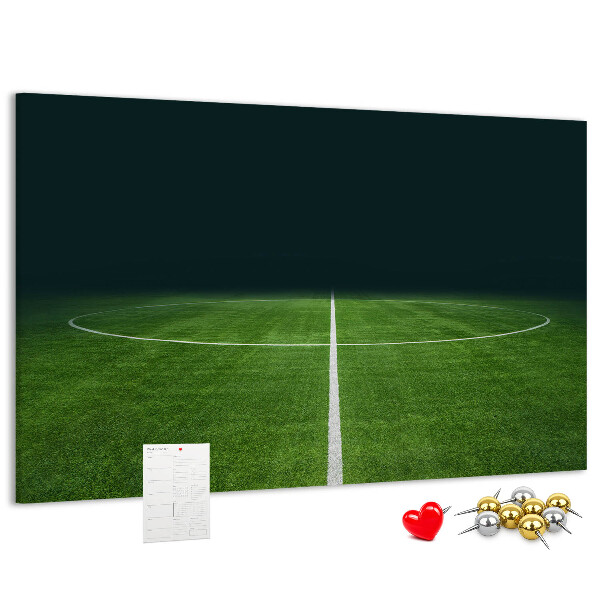 Bacheca in sughero con stampa grafica di campo da calcio e manto erboso