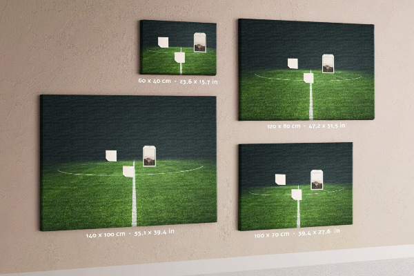 Bacheca in sughero con stampa grafica di campo da calcio e manto erboso