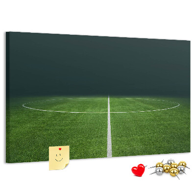 Bacheca in sughero con stampa grafica di campo da calcio e manto erboso