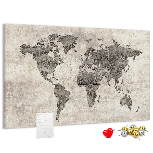 Lavagna di sughero mappa del mondo con texture di giornale