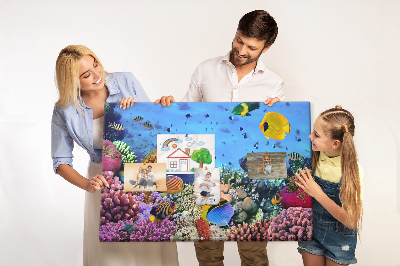 Bacheca in sughero con stampa di mondo tropicale, pesci e colori sottomarini