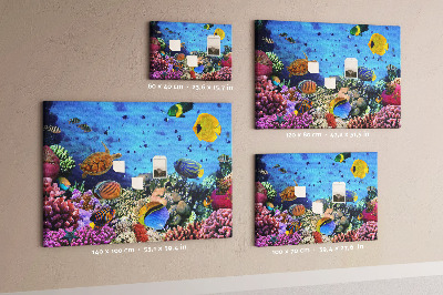 Bacheca in sughero con stampa di mondo tropicale, pesci e colori sottomarini