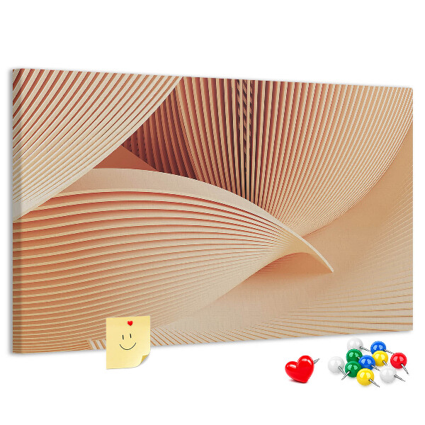 Bacheca in sughero con stampa di onde in delicate sfumature di beige
