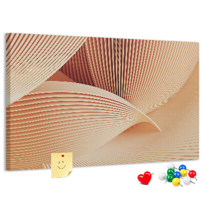 Bacheca in sughero con stampa di onde in delicate sfumature di beige