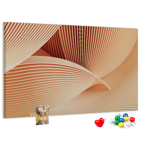 Bacheca in sughero con stampa di onde in delicate sfumature di beige
