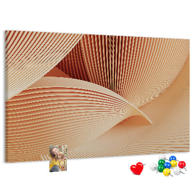 Bacheca in sughero con stampa di onde in delicate sfumature di beige