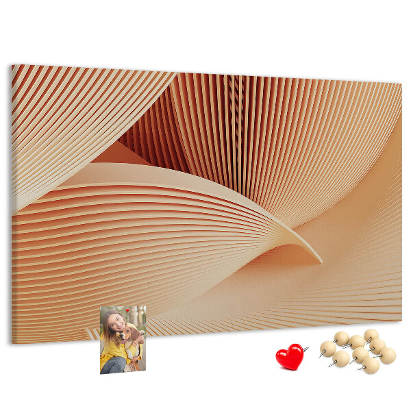 Bacheca in sughero con stampa di onde in delicate sfumature di beige