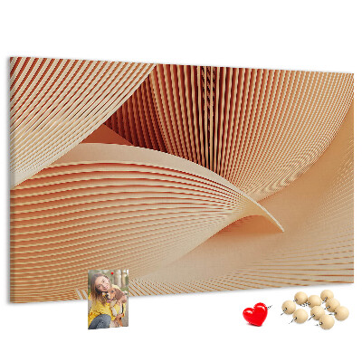 Bacheca in sughero con stampa di onde in delicate sfumature di beige