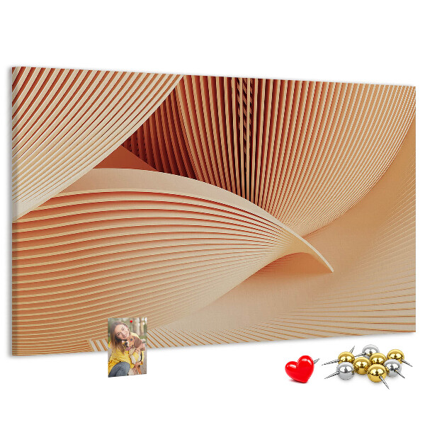 Bacheca in sughero con stampa di onde in delicate sfumature di beige
